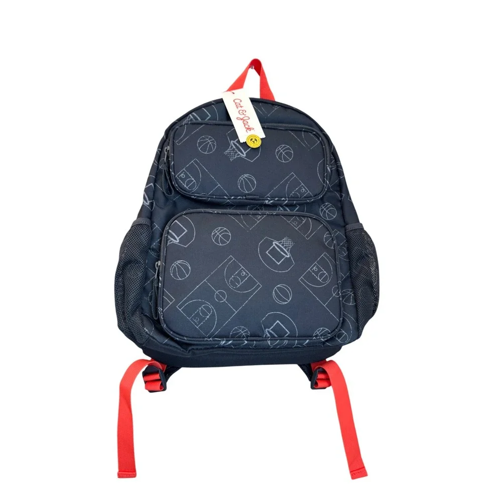 Cat & Jack Boys 16 inch Two Pocket Basketball Printed Backpack Charcoal Gray NWT